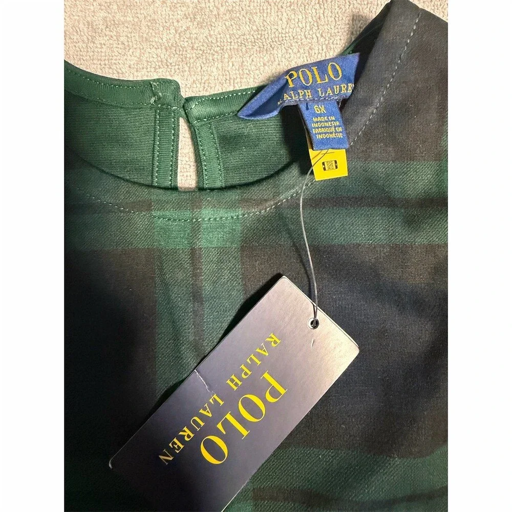 Ralph Lauren Girls Jumper Dress Size 6 Green Blackwatch Plaid Pleated
